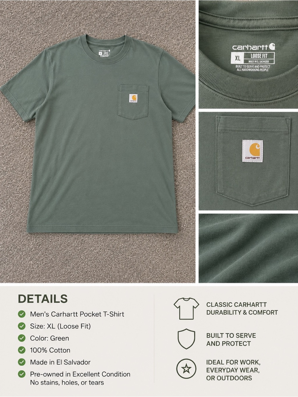 Carhartt Green Pocket T-Shirt with Logo Patch